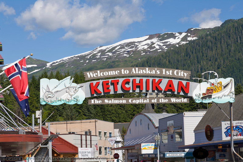 Welcome to Ketchikan sign, downtown, Ketchikan, Alaska.